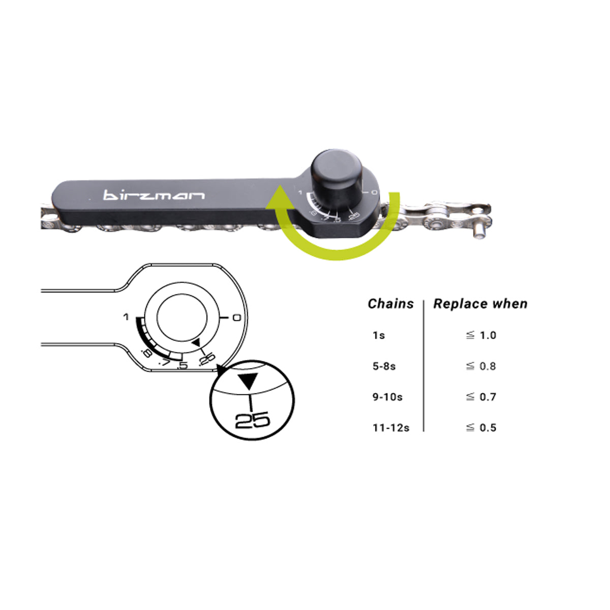 Chain wear gauge with Indicator 02 - Black